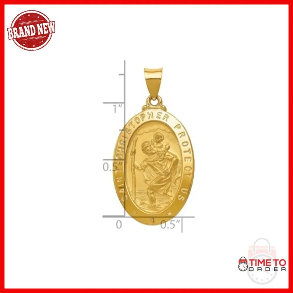 14k Yellow Gold Saint Christopher Medal Pendant Protection Charm